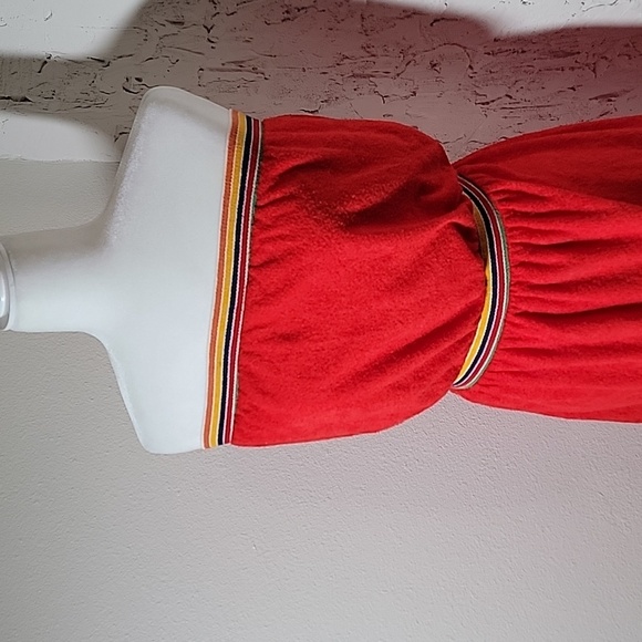 Vintage Vicky Vaughn Strapless Mini Dress Terrycloth Elastic Boho Red Rainbow M - Picture 4 of 14